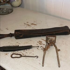 Antique 1900’s Barber Tools Set Durham straight razor strop